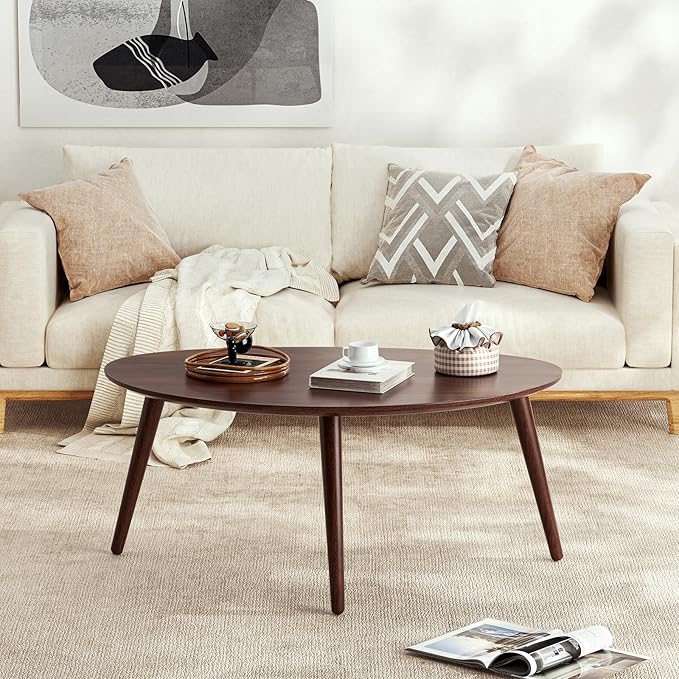 Small Oval Coffee Table, 33.5" Mid Century Modern Coffee Table - Image 7