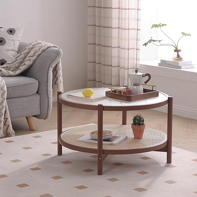 Tiita Rattan Coffee Table, Large Round End Table, 27.6 Inch Modern Side Table - Image 6