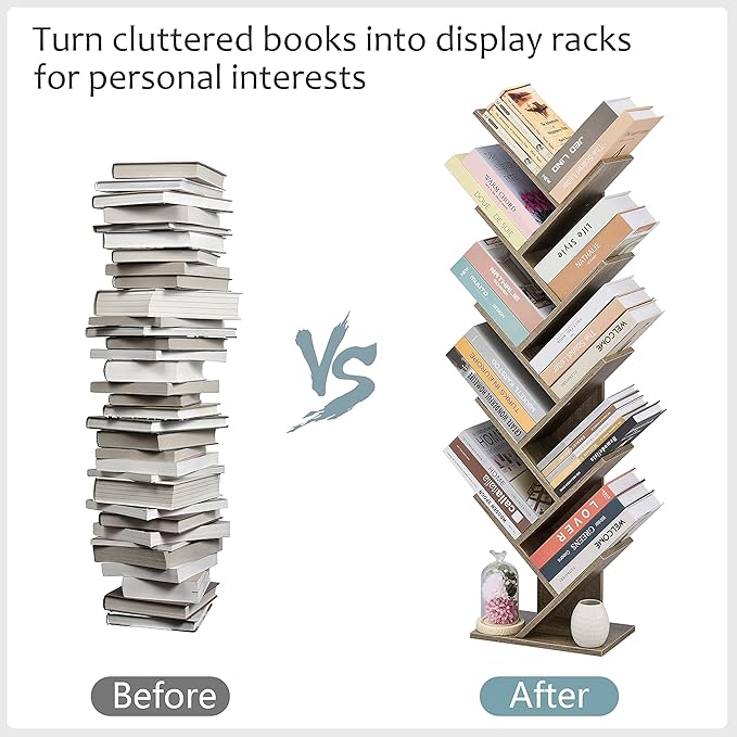 Hoctieon 10 Tier Tree Bookshelf, 10 Shelf Bookcase, Free Standing Tree Bookcase - Image 9