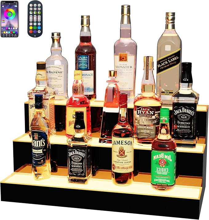 MESAlLUP Acrylic 24 Inch 3 Tier High Light LED Detachable Liquor Bottle Display by MESAILUP