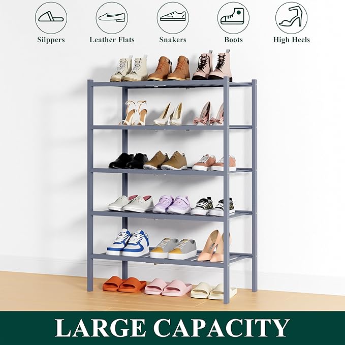 Smiry Shoe Rack, 5 Tier Thick Bamboo Shoe Organizer, Stackable Free Standing - Image 6