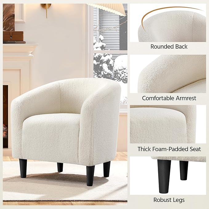 Yaheetech Accent Barrel Chair, Boucle Fabric Club Chair, Furry Sherpa Elegant - Image 8