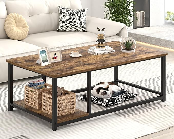 EXCEFUR Modern Coffee Table, Rustic Wood and Metal Living Room Table - Image 3