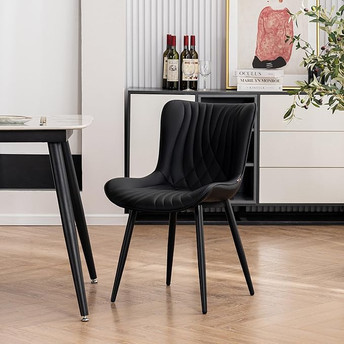 Kidol & Shellder Black Dining Chairs Set of 2, Faux Leather Upholstered Mid - Image 8