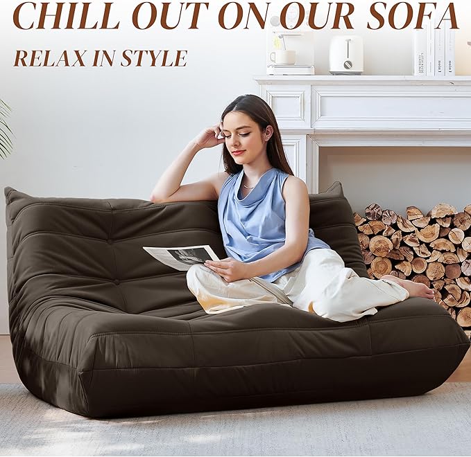 Bean Bag Chair, Loveseat Fireside Chair Bean Bag Sofa - Image 3