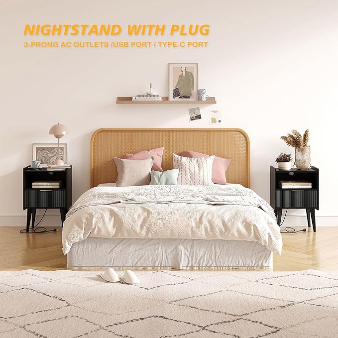 Fluted Nightstand with Charging Station, Modern Bedside Table with Drawer - Image 6