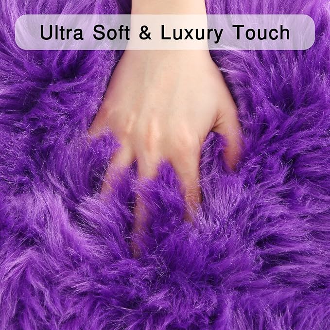 duduta Purple Faux Sheepskin Fur Rug 3x5 ft, Fluffy Shag Bedroom Dorm Nursery - Image 4