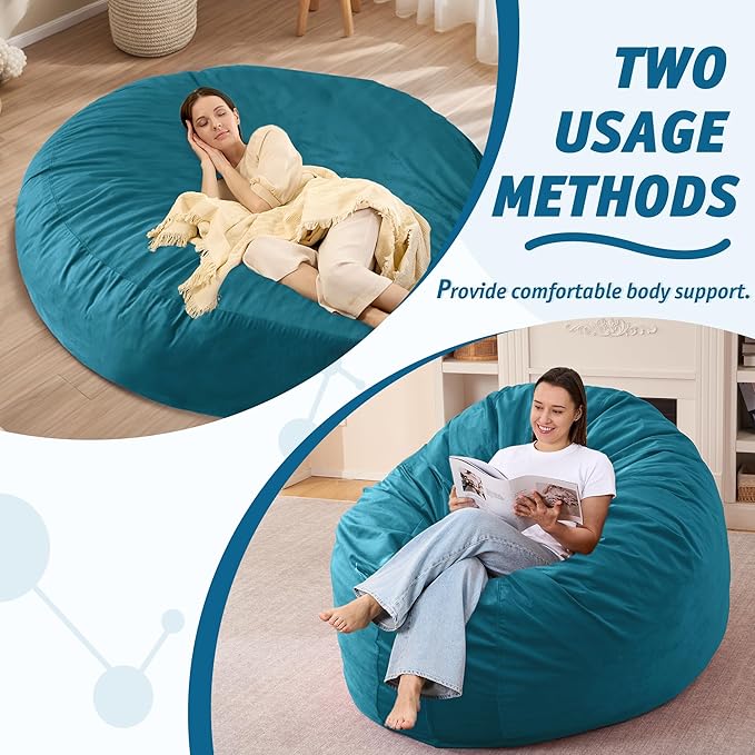 7FT Bean Bag Chair with Ultra Soft Velvet Cover Bean Bag Sofa with Memory Foam - Image 5
