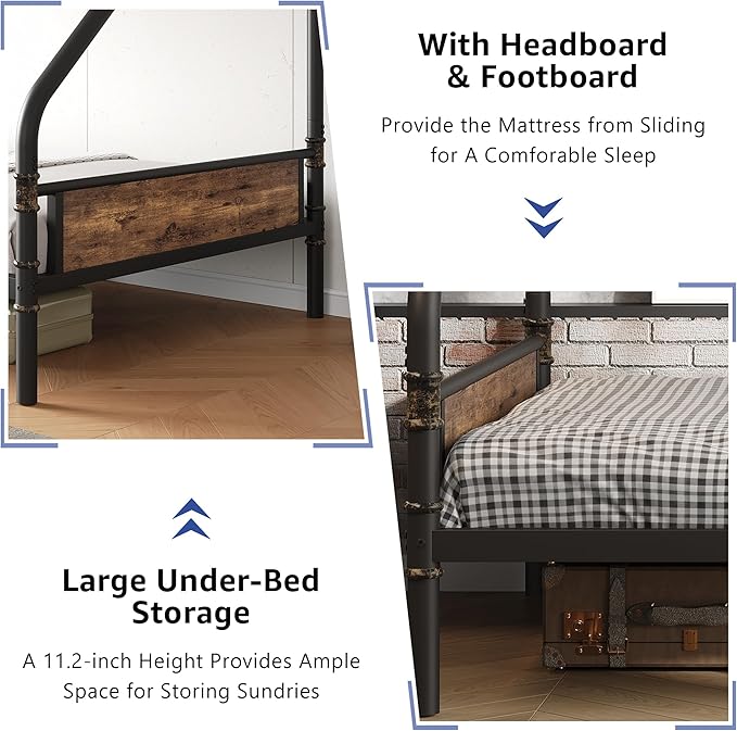 Metal Bunk Bed Twin Over Full, Industrial Bunkbeds Heavy Duty Bed - Image 6