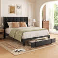 Full Bed Frame with Storage Drawers, Upholstered Platform Bed with Headboard by VIPLOV