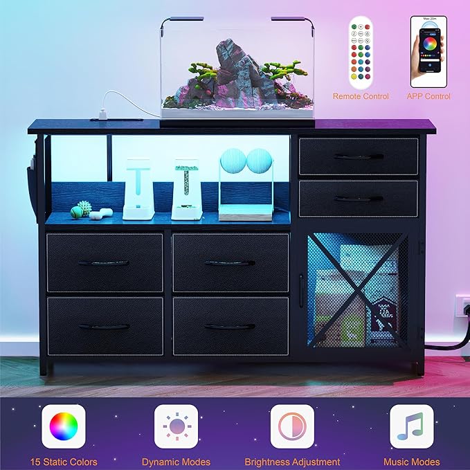 Dresser for Bedroom with LED Lights, TV Stand with Charging Station for 50 inch - Image 6