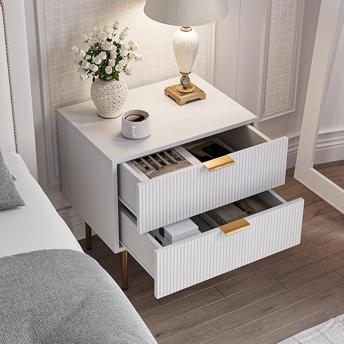 White Nightstand for Bedroom, Fluted Night Stand Set of 2, Mid Century Modern - Image 5