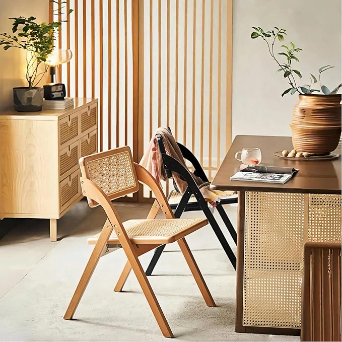 Simple Rattan Dining Chair Set of 2, Foldable Lounge Chair, Suitable - Image 7