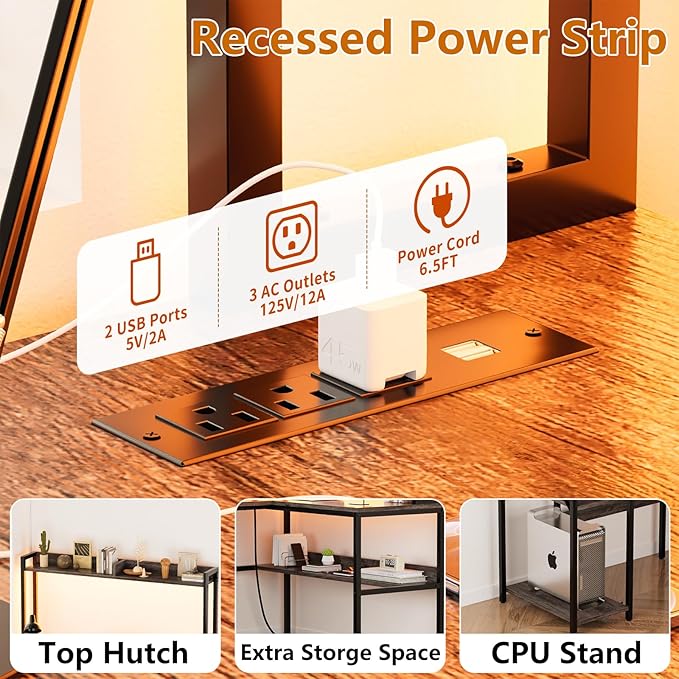 L Shaped Computer Desk with Hutch and Storage Shelves, Gaming Desk with LED - Image 5