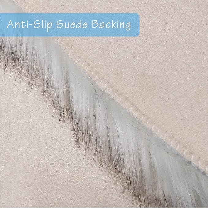 duduta White Black Faux Sheepskin Round Rug 4x4 ft, Fluffy Shag Fur Bedroom - Image 4
