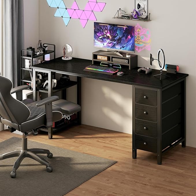 Lufeiya Gaming Desk with 4 Fabric Drawers & Storage Shelves, 63 inch Computer - Image 2
