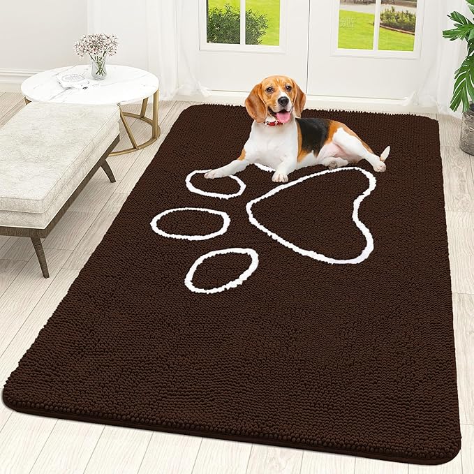 OLANLY Door Mat for Muddy Dog Paws 59x35, Ultra Absorbent Chenille Mud Doormat by OLANLY