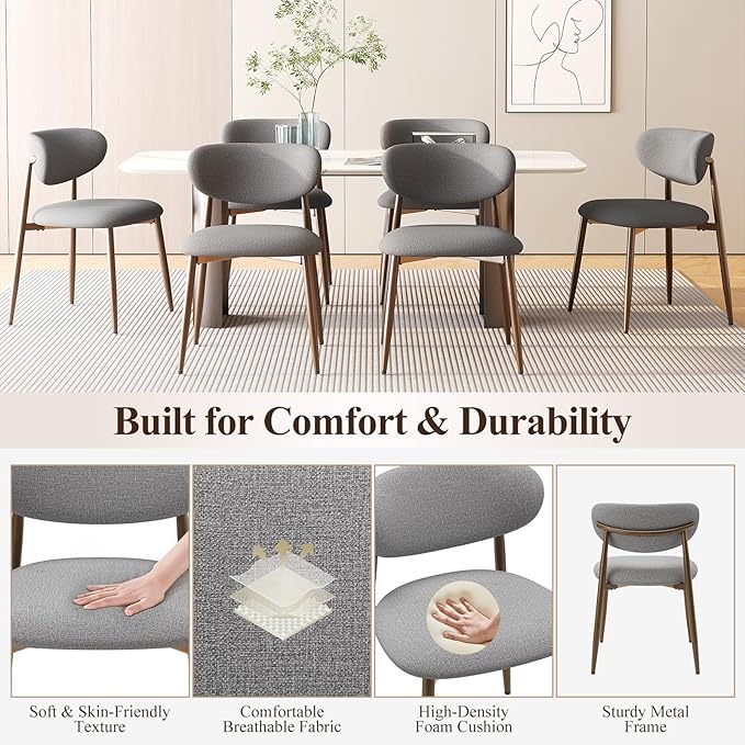 Dining Chairs Set of 4, Ergonomic Fabric Upholstered Seating - Image 4