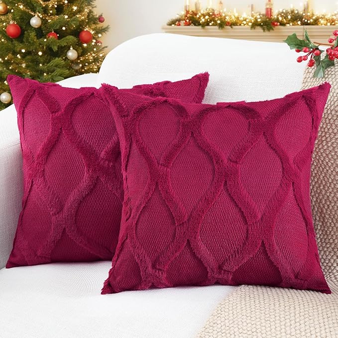 decorUhome Throw Pillow Covers 24x24 Inch Set of 2, Soft Plush Faux Fur Wool by decorUhome