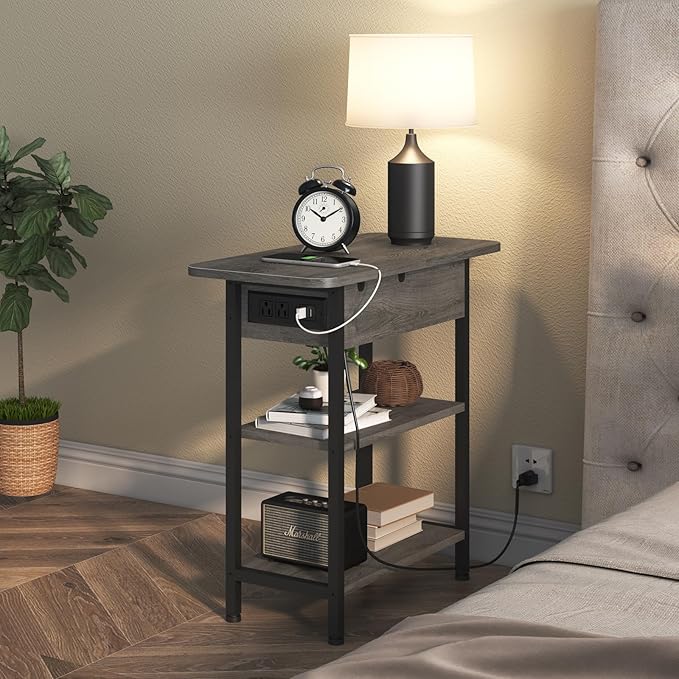 LIDYUK End Table with Charging Station, Flip Top Narrow Side Table - Image 7