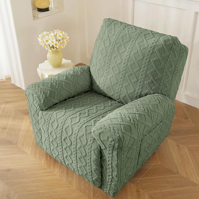 vctops Christmas Green 4 Pieces Geometric Jacquard Plush Recliner Slipcovers - Image 7