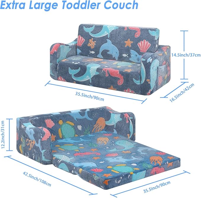 Kids Couch Extra Large, Glow in The Dark 2-in-1 Folding Kids Sofa Bed - Image 3