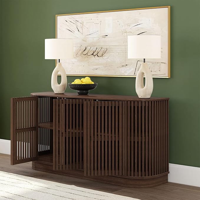 Plank+Beam Contour Wood TV Stand, Three Door Solid Wood Entertainment Console - Image 6
