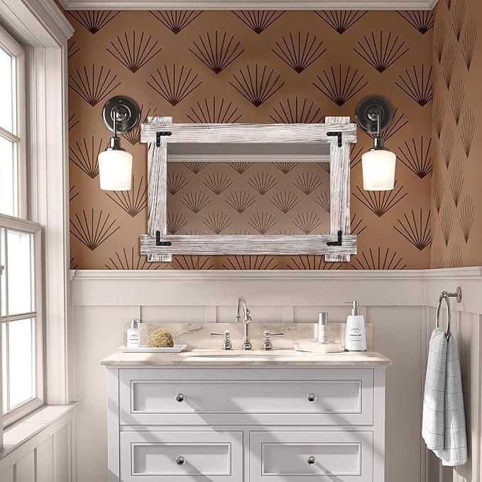 MeMoreCool Farmhouse Rustic Wood Framed Bathroom Mirror, Decorative Wall - Image 3
