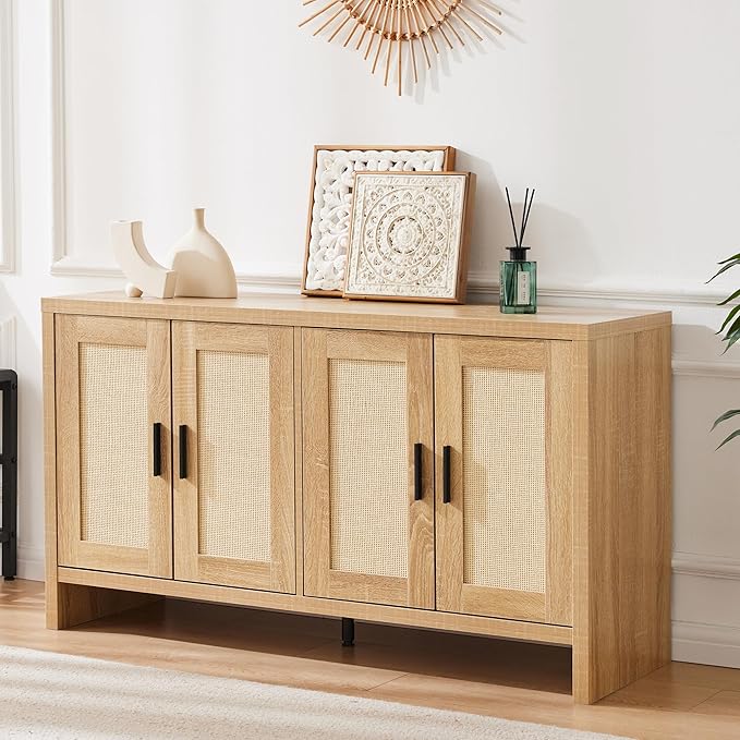 Rattan Buffet Cabinet with Storage, Sideboard Cabinet with Doors and Adjustable by MERICONIA