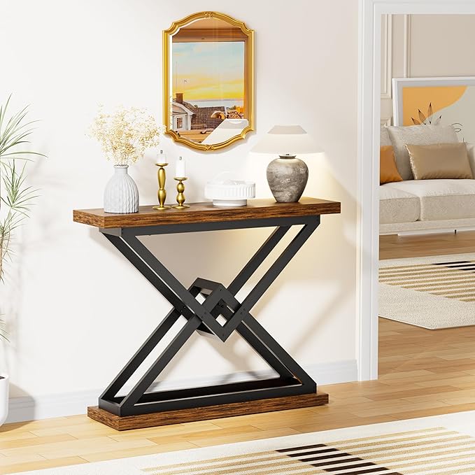 JUSTOGO 39.4" Console Table, Industrial Entryway Table Triangle Design - Image 8
