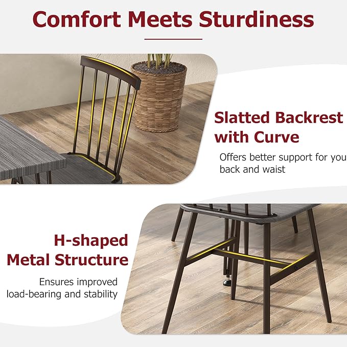 Tangkula Dining Table Set for 4, Kitchen Table and Chairs Set of 4 w/Metal Frame - Image 4
