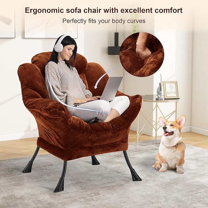 Fabric Lazy Chair for Adults, Oversized Upholstered Sofa Chair, Plush Comfy - Image 4