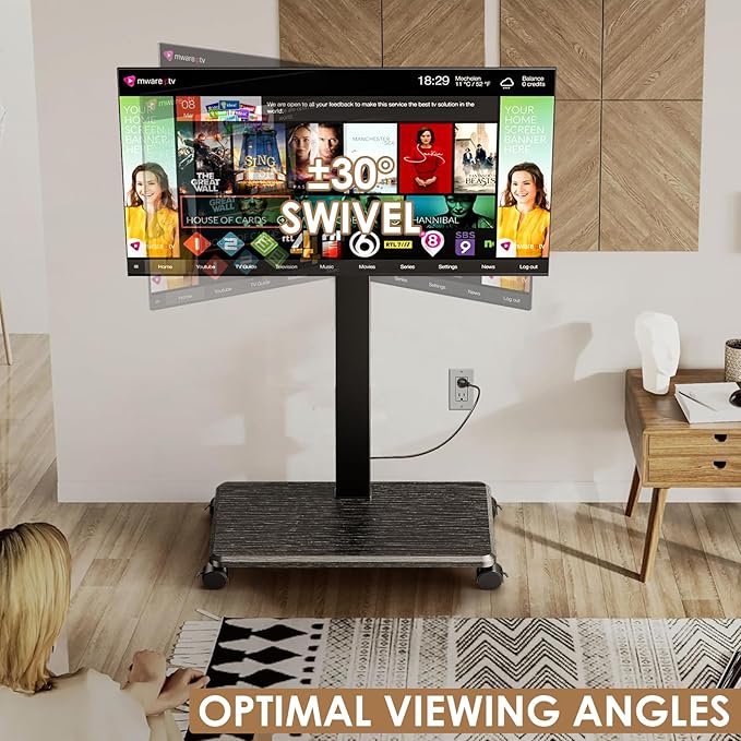 Rolling TV Stand with Power Outlet, Swivel Mobile Portable TV Cart - Image 3