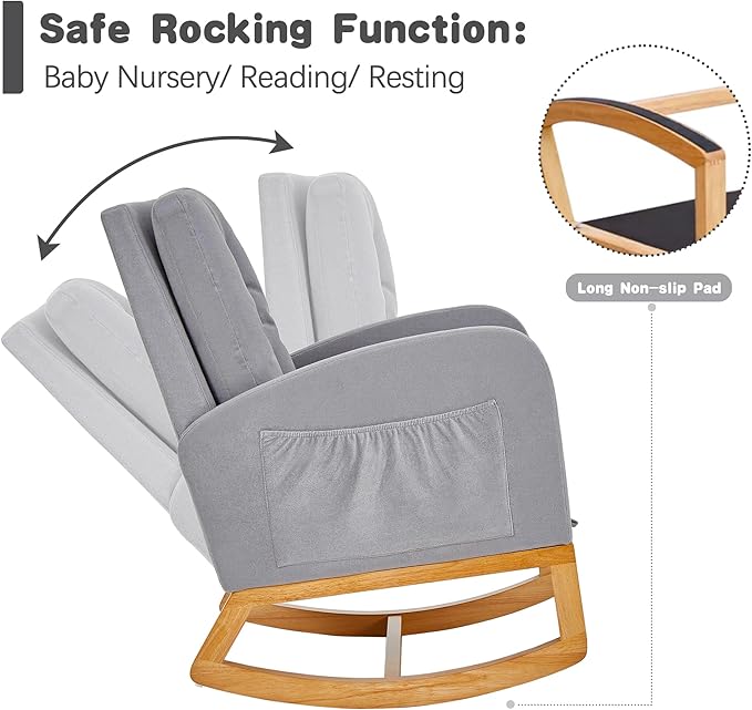 VECELO Rocking Chair Nursery, Modern Sherpa Glider Rocker Accent Arm Chair - Image 3