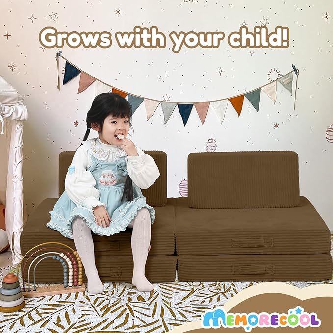 MeMoreCool Kids Couch for Playroom, Corduroy Convertible Toddler Couch - Image 4