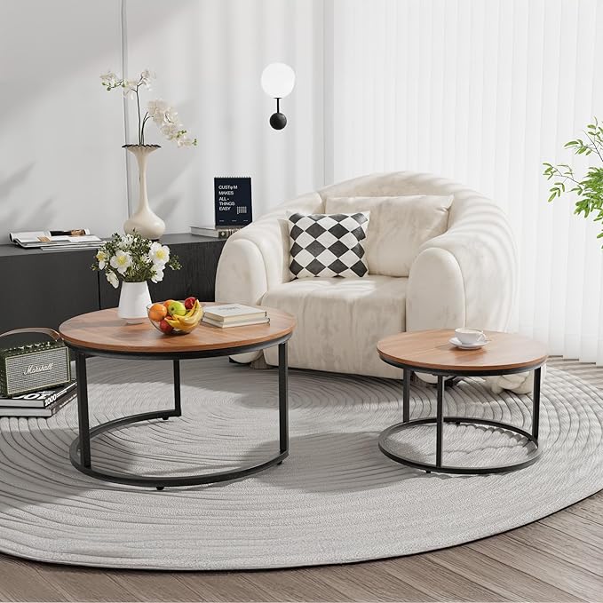 Nesting Tables Set of 2, 31.5" Round Coffee Table, Small Nesting Coffee Table - Image 5