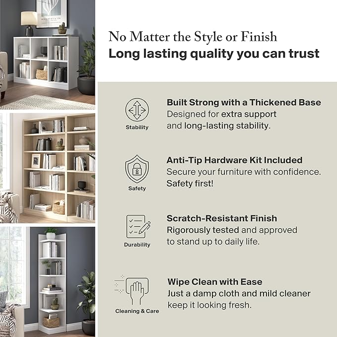 Bush Furniture Universal Small 2 Shelf Bookcase in Natural Elm, Low Storage and - Image 5
