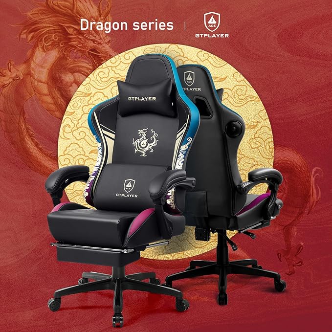 GTPLAYER Gaming Chair with Bluetooth Speakers and Footrest, Dragon Series Video - Image 3