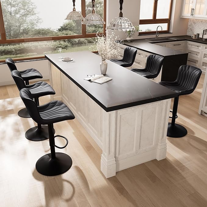YOUNIKE Black Bar Stools Set of 6 Modern Swivel Counter Height Bar Chair by YOUNIKE