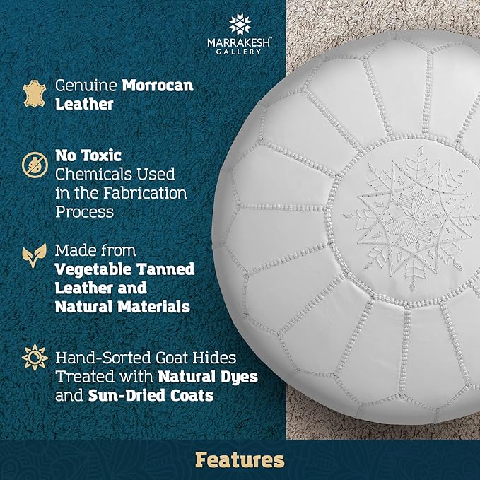 Marrakesh Gallery Genuine Leather Round Pouf Unstuffed - Image 6