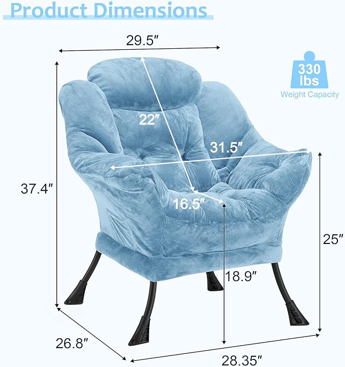 Fabric Lazy Chair for Adults, Oversized Upholstered Sofa Chair, Plush Comfy - Image 3