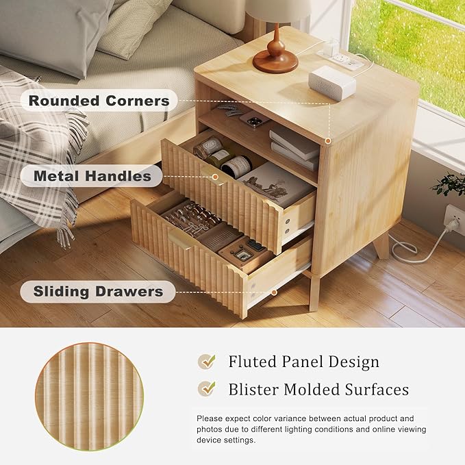 LYNCOHOME Fluted Nightstand Set of 2 - Image 4