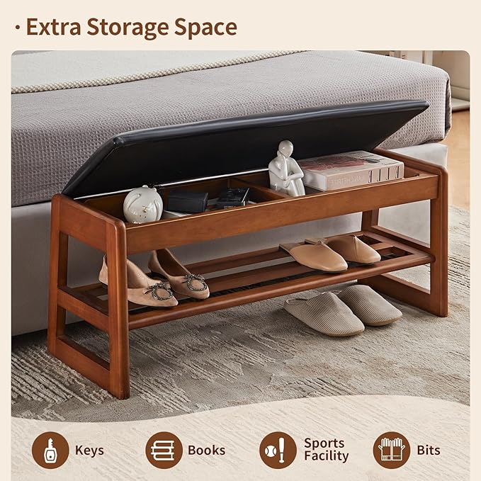 Shoe Rack Bench with Storage-Wood Shoe Bench - Image 3