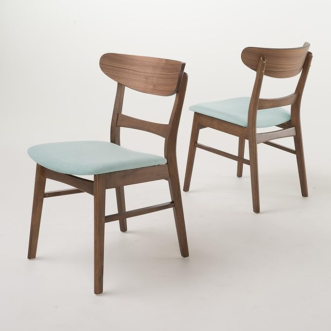 Set of 2 Solid Wood Dining Chairs, Fabric Upholstered Seat Mid-Century Modern - Image 6