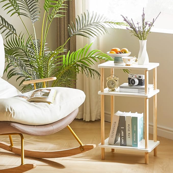 IBUYKE 3-Tier Side Table, Solid Wood Tall End Table - Image 9