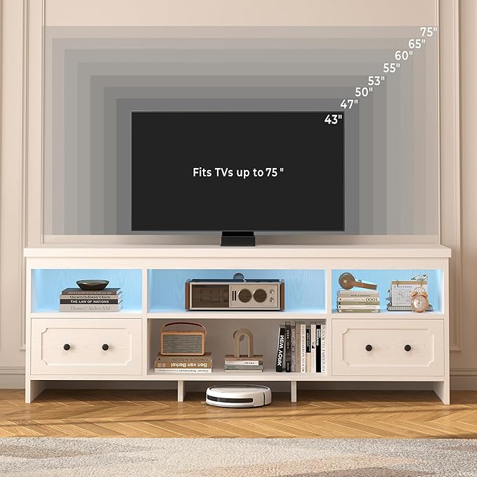 IRONCK TV Stand for 75 Inch TV, Power Outlets and Open Shelf, Media Console TV - Image 3