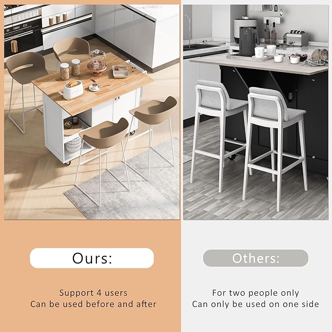 49" Foldable Kitchen Island Cart, Towel Rack & Drawer, Rolling on Wheels - Image 6