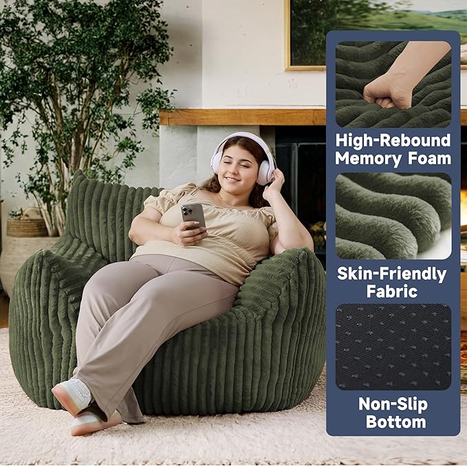 Oversized Bean Bag Chair for Adults, Giant Comfy Plush Boneless Bean Bag Couch - Image 3