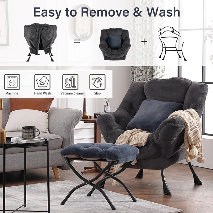 Lazy Chair with Ottoman, Reading Chair with a Pillow, Leisure Sofa Armchair - Image 6