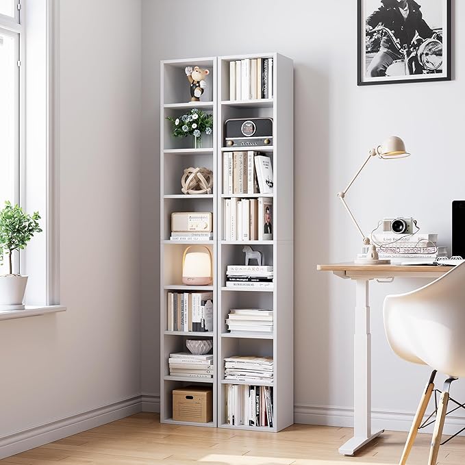 Bamjoy 71 Inches Tall Narrow Bookshelf, 8-Tier CD DVD Slim Media Tower Rack - Image 6